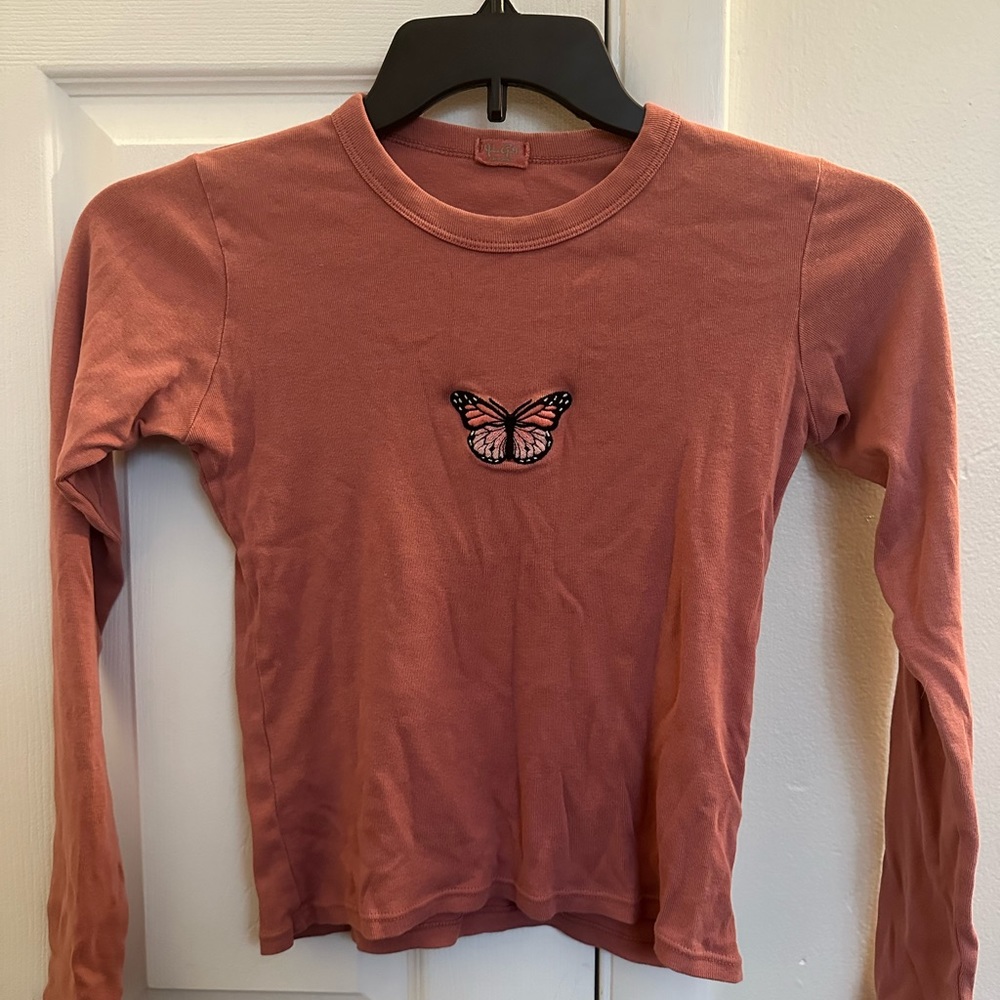 Brandy Melville Butterfly Embroidered Long Sleeve Top